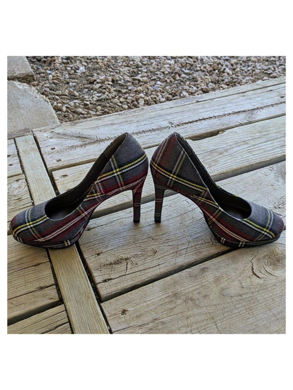 Fioni Plaid Tartan Heels Size 7 Round Toe Platform Pumps Preppy Dark Academia